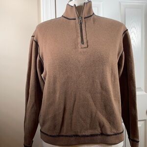 Cremieux reversible mock neck quarter zip pullover sweater brown black medium